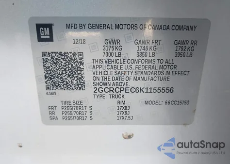 2019 Chevrolet Silverado 1500 Ld Lt z USA, uszkodzony, nr VIN 2GCRCPEC6K1155556